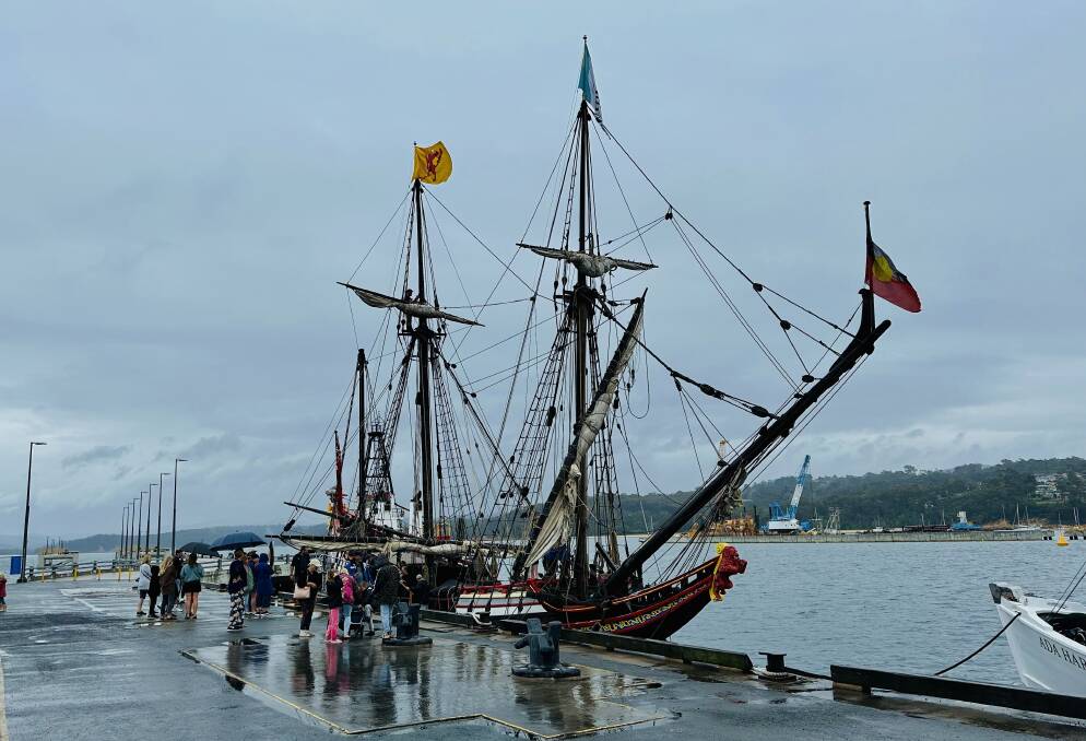 The Duyfken lies at anchor at in Snug Cove at the Eden wharf. Picture supplied. 