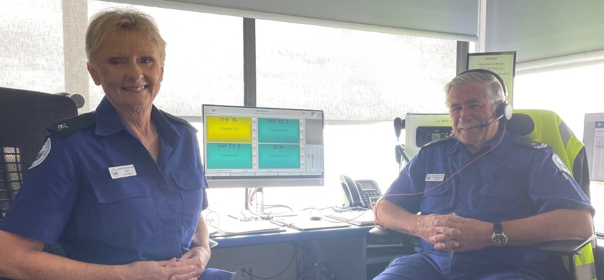 Jan Ryan and Steve Moody, radio operators at the Narooma unit of Marine Rescue NSW. Picture by Marion Williams
