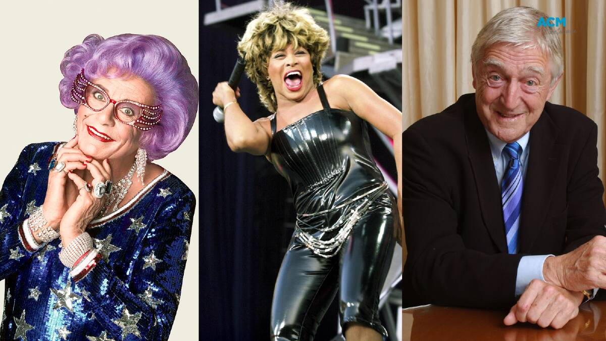 Barry Humphries, Tina Turner and Michael Parkinson died in 2023. File pictures