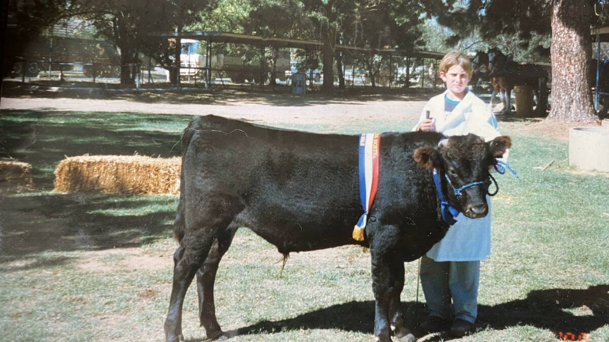 Jeremy Challoner at a Kyabram show in 1998 with some of the first Wagyu in Australia. Picture supplied.