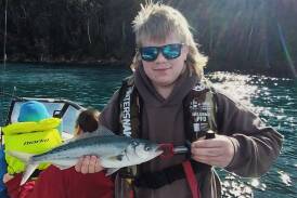 Braydon Sharman caught this salmon in the Pambula River, competing in Winter School Holiday Junior Fishing Competition over the weekend. Picture supplied