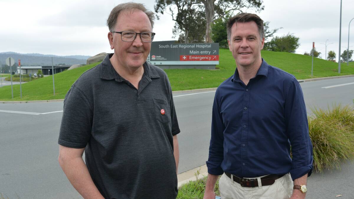 Member for Bega Michael Holland with NSW Premier Chris Minns at the South East Regional Hospital in Bega. Picture by Ben Smyth