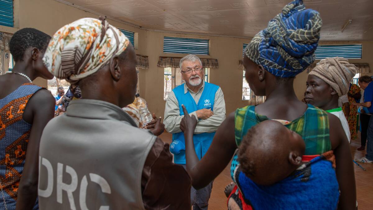 Peter Shergold talking with refugees in Kenya. Picture supplie